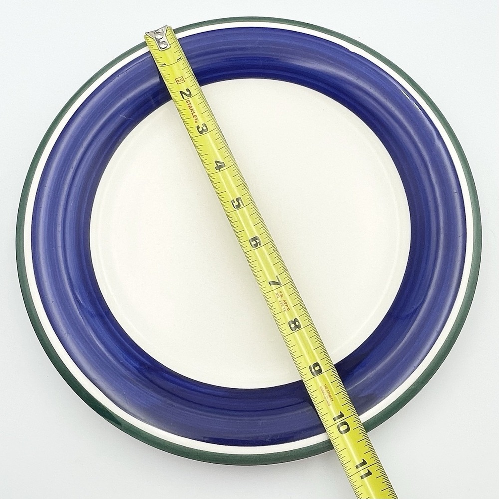 Vintage‎ 1990s Gibson Oceanside Blue Green Stripe Dinner Plates Set of 2 - Picture 4 of 14